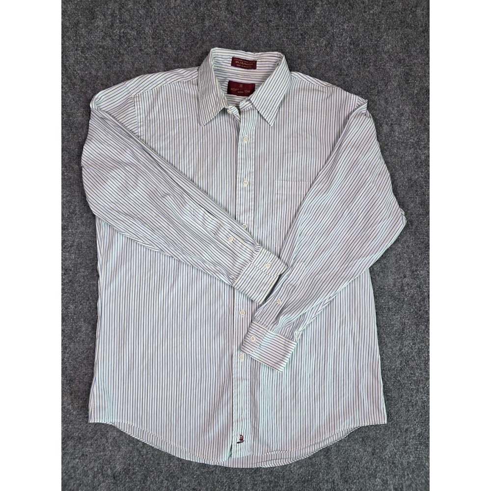 Vintage Nordstrom Button Down Shirt Mens 15.5-32 Blue White Pinstripe Broadcloth